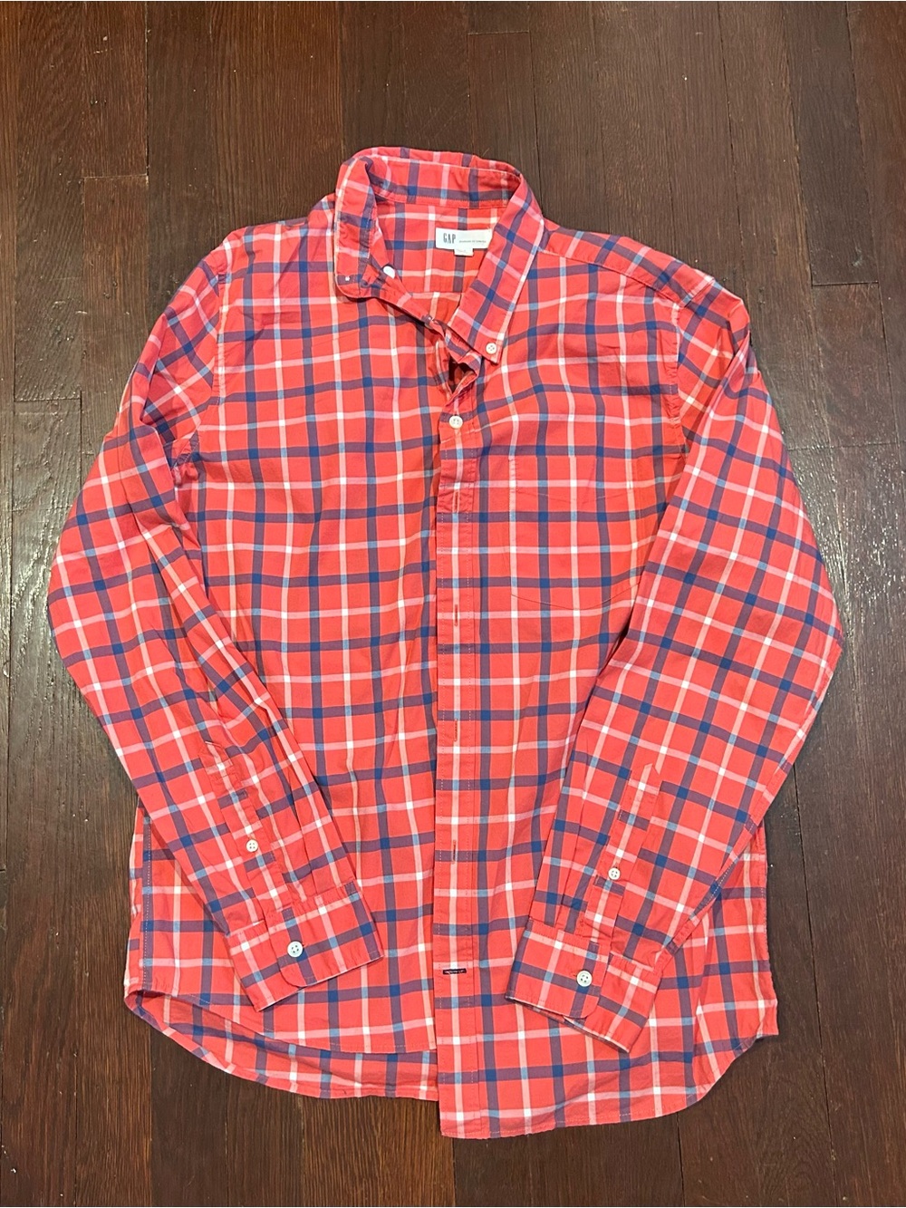 GAP Red and Navy Plaid Button-Down Shirt
